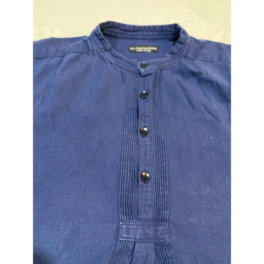 The J. Peterman Company Navy Blue Band Collar Pintuck Poet Tunic Shirt Mens